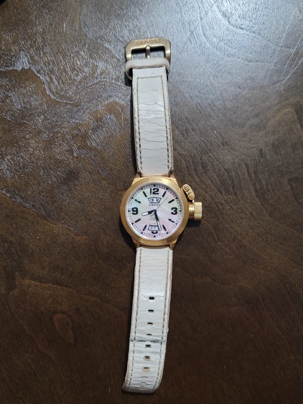 Invicta Bronze Case White Mother-of-Pearl Dial Leather Watch